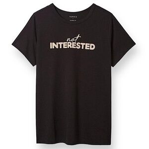 TORRID Deep Black “Not Interested” Vintage Fit Signature Jersey‎ CrewNec…